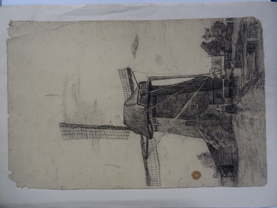 2001-0036-HHI a.jpg; 2001-0036-HHI; Tekening van een molen.; tekeningen